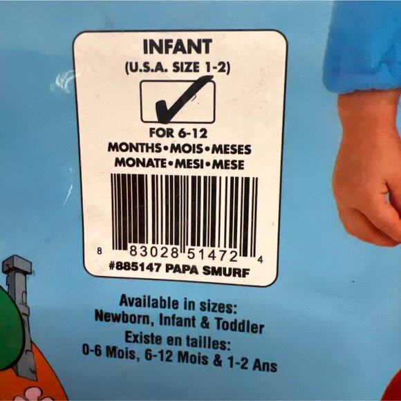 Smurfs Baby Costume Papa Smurf Size Infant 1-2 - Picture 2 of 7